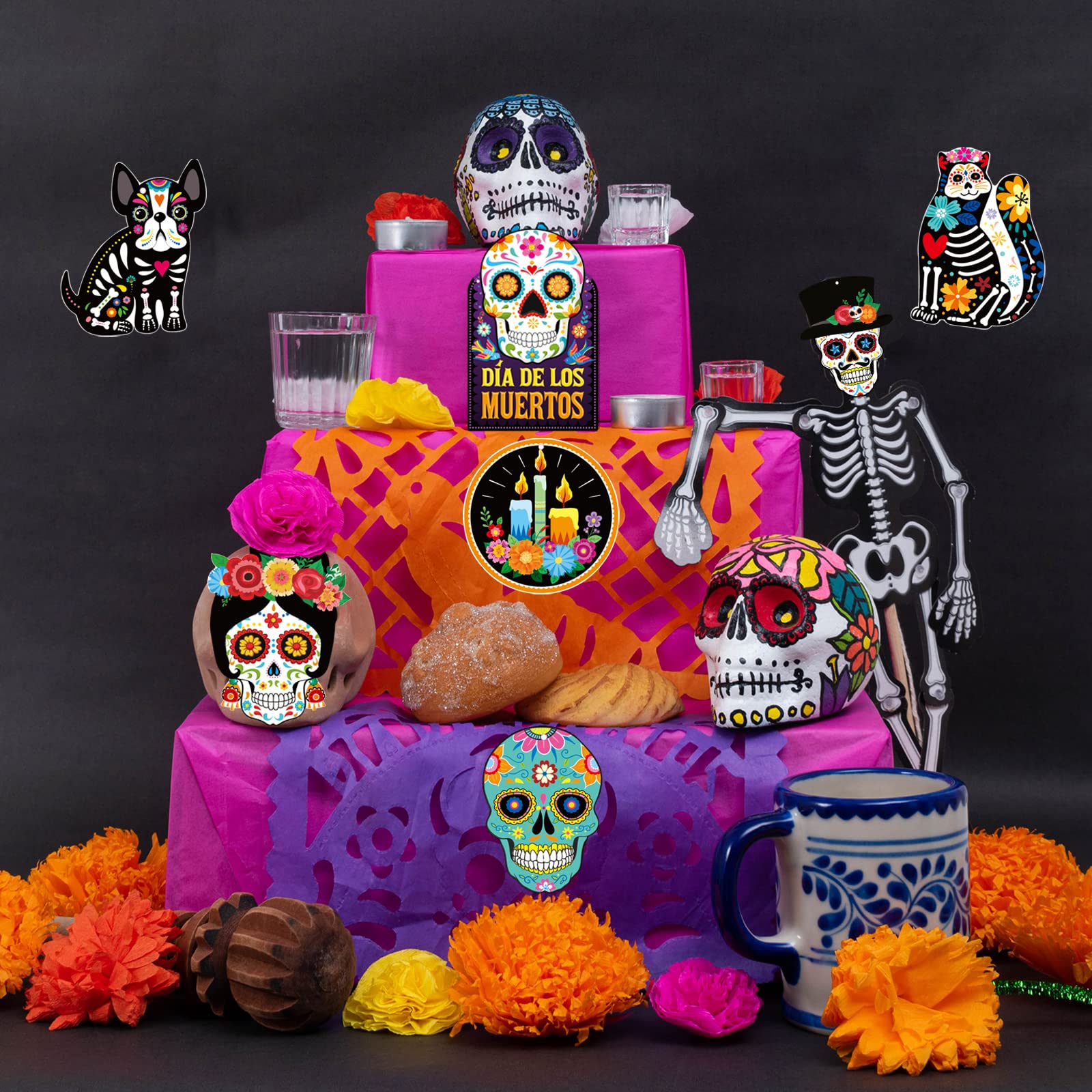 Dia De Los Muertos Decor Day of The Dead Decorations Dia De Los Muertos Sign Day of The Dead Decor Sugar Skull Cutouts Halloween Party Supplies, Set of 25