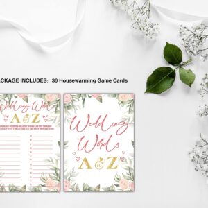 Bridal Shower Games - Wedding Words A to Z Wedding Party Game - Boho Floral Greenery Bachelorette/Engagement Party Supplies Activities - Pack of 30 Game Cards (A07)