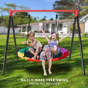 IKARE Upgraded Heavy Duty Metal Swing Frame with Ground Nails, Swing Stand for 440lbs Load Capacity, Fits for Most Swings, Great for Indoor and Outdoor Activities (Red & Black)