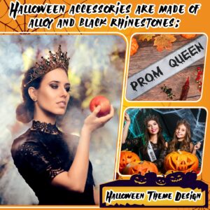 Yinkin Halloween Black Zombie Prom Queen Crowns and Zombie Prom Queen Satin Sash, Baroque Crowns Tiaras Prom Queen Party Sash for Halloween Cosplay Party