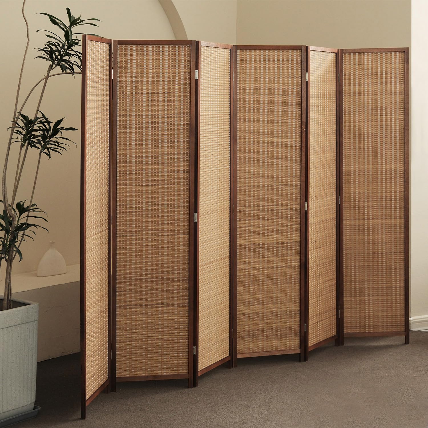 Furnnylane 6 Panel Room Divider and Folding Screen Room Divider,Bamboo Room Divider for Room Separation,67" H x 92.1" W