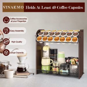 VINAEMO K Cup Holder Large Capacity Coffee Pod Holder Coffee Bar Accessories and Cup Storage Organizer Save Space for Home Office Kitchen Counter Organizer(Espresso Brown)