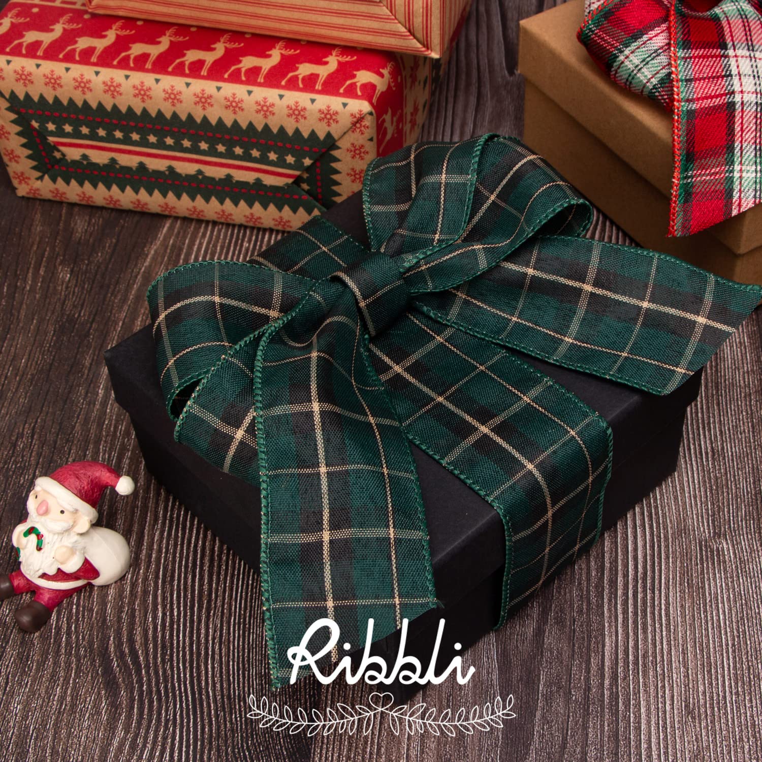 Ribbli 6 Rolls Christmas Wired Ribbon,Natural Red Burlap/Buffalo Plaid/Red and Green Plaid Ribbon,2 Inch Total 30 Yard, Christmas Ribbon for Crafts, Big Bow,Gift Wrapping, Wreath, Tree Decoration