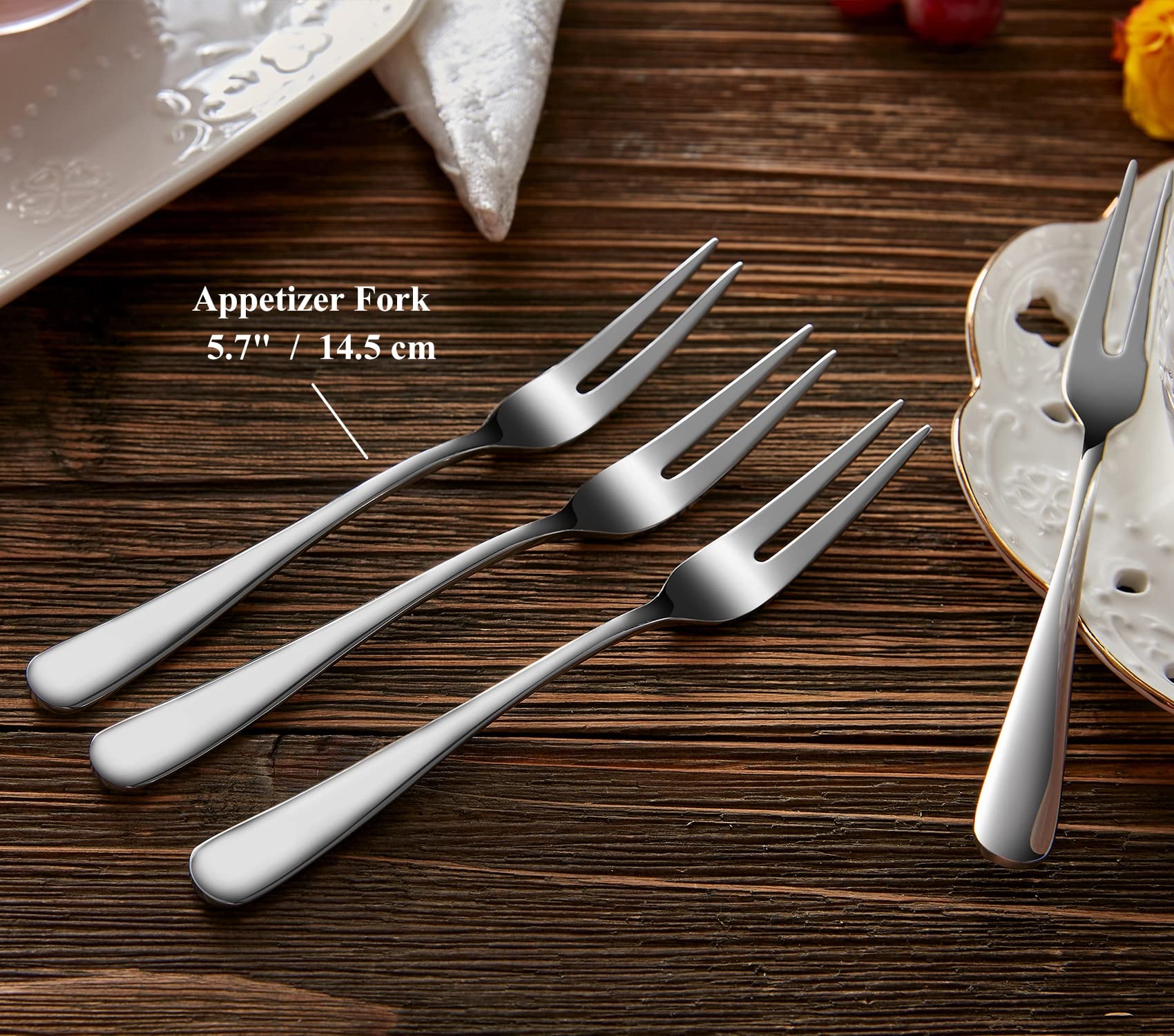 KEAWELL Premium 6-Piece 5.7" Louise Fruit Forks, 18/10 Stainless Steel, Dishwasher Safe