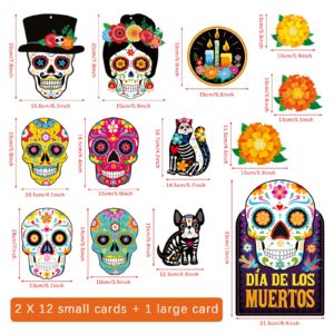 Dia De Los Muertos Decor Day of The Dead Decorations Dia De Los Muertos Sign Day of The Dead Decor Sugar Skull Cutouts Halloween Party Supplies, Set of 25