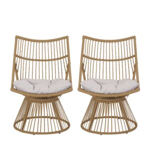 Outdoor Wicker High Back Lounge Chair (Set of 2) Brown Bohemian Eclectic Metal Cushion Included Water Resistant