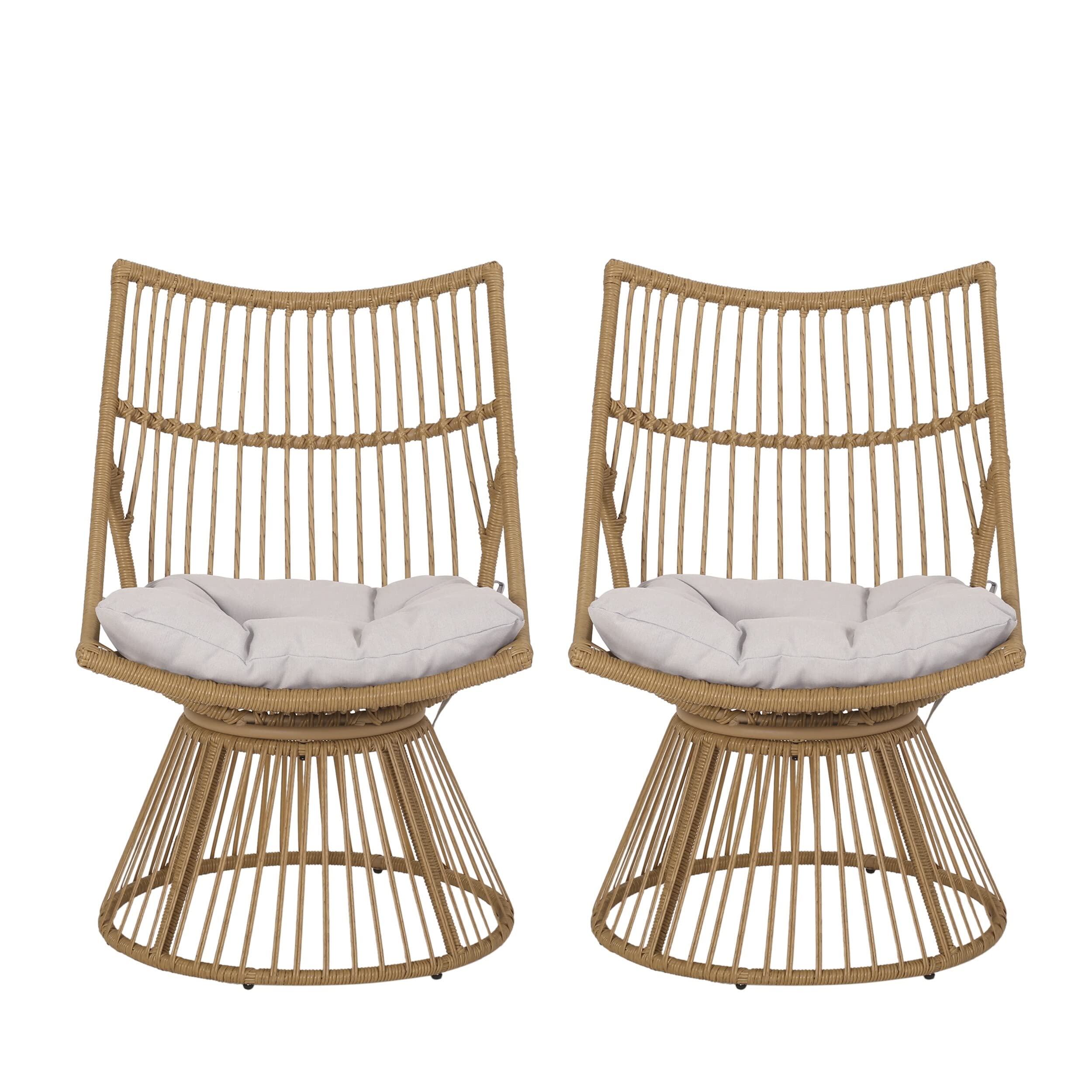 Outdoor Wicker High Back Lounge Chair (Set of 2) Brown Bohemian Eclectic Metal Cushion Included Water Resistant