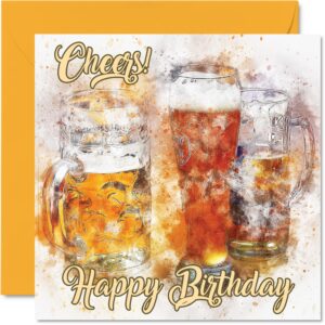 stuff4 beer birthday cards for men - cheers! - happy birthday card for dad brother son grandpa grandson uncle friend, mens birthday gifts, 5.7 x 5.7 inch greeting cards gift male birthday cards