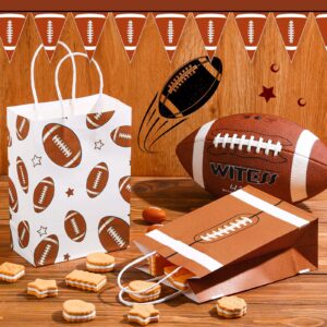 16 Pcs Sports Party Gift Bags with Tissue Paper Baseball Football Soccer Basketball Gift Goodie Favor Bags with Handle for Baseball Theme Party Girls Boys Birthday Decoration (Dark Brown, Football)