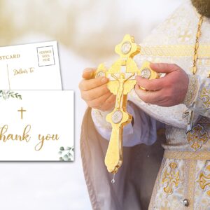 Eyouyeqi Baptism Thank You Post Cards, Greenery Baby Shower Thank You Card, Gold Foil 1st Communion Religious Christening Ceremony Celebration, Gender Reveal Party Decorations - A03(25 Pack)