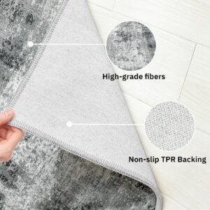 Modern Abstract Grey Area Rug 8 x 10 ft Contemporary Distressed Rugs Non Shedding Machine Washable Floor Carpet for Living Room Bedroom.