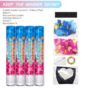 Gender Reveal Powder Confetti Cannon and Confetti Balloon-100% Safe Biodegradable Boy or Girl Confetti Smoke Cannons- Baby Shower Poppers Party Ideas and Supplies (2 Pink, 2 Blue and 36'' Balloon)