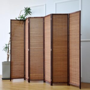 Furnnylane 6 Panel Room Divider and Folding Screen Room Divider,Bamboo Room Divider for Room Separation,67" H x 92.1" W