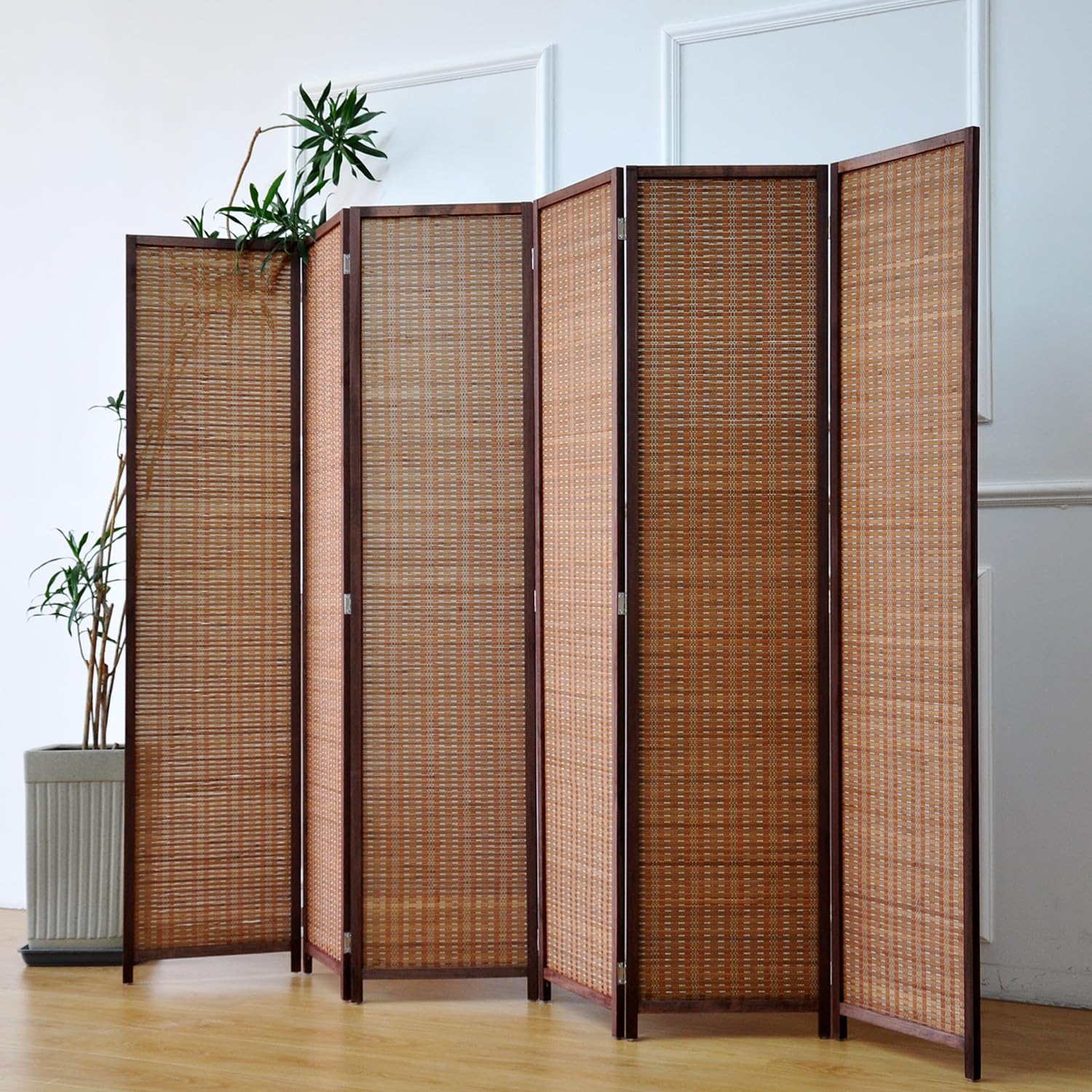 Furnnylane 6 Panel Room Divider and Folding Screen Room Divider,Bamboo Room Divider for Room Separation,67" H x 92.1" W