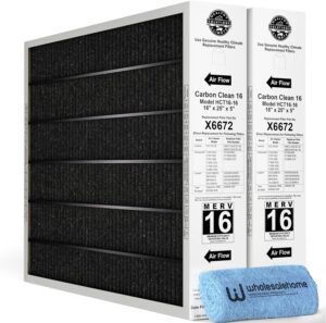 lennox x6672 16x25x5 furnace filter, merv 16 carbon clean home air filter for hvac system 2 pack with cleaning cloth