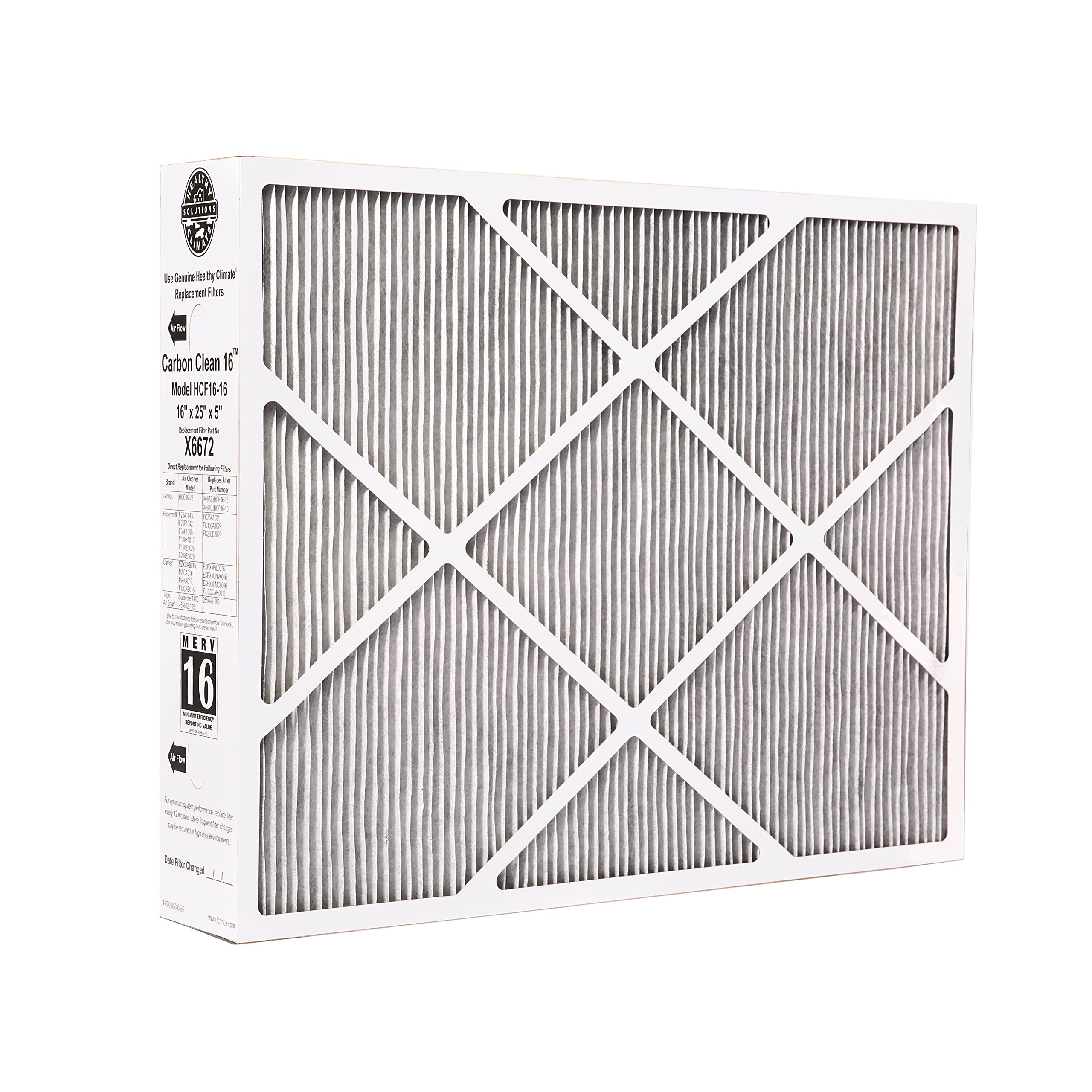 Lennox X6672 16x25x5 Furnace Filter, Merv 16 Carbon Clean Home Air filter for HVAC system 2 Pack with Cleaning Cloth