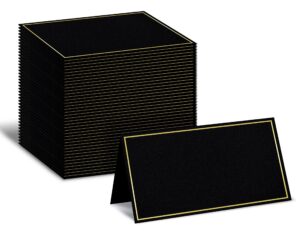 better office products 100 pack gold metallic border place cards, 2 x 3.5 in, folded table tent cards for weddings, dinner parties, buffet banquets,(black)