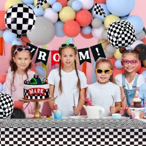 Race Balloon Garland Arch Kit Pastel Coral Gray Yellow Baby Blue Black White Balloons with Checkered Foil Balloons Tablecloth Flag Banner for Car Sports Birthday Baby Shower Decorations Party Supplies