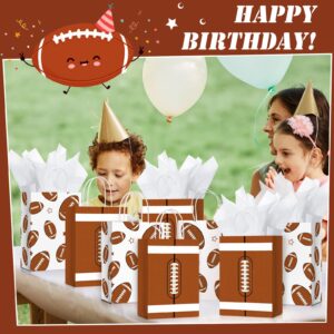 16 Pcs Sports Party Gift Bags with Tissue Paper Baseball Football Soccer Basketball Gift Goodie Favor Bags with Handle for Baseball Theme Party Girls Boys Birthday Decoration (Dark Brown, Football)