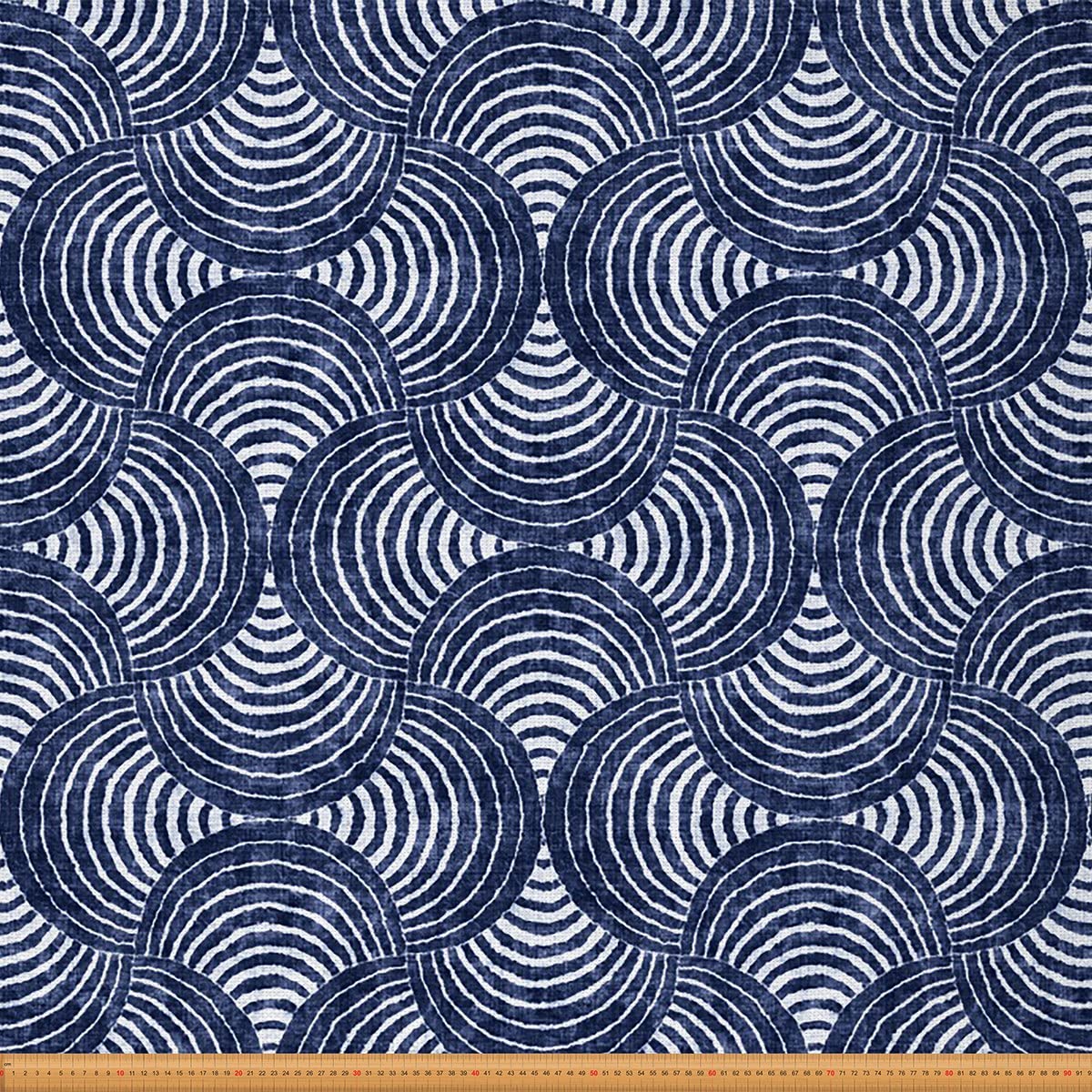 Feelyou Abstract Art Upholstery Fabric for Chairs, Striped Petaled Geometric Fabric by The Yard, Trippy Swirl Circle Decorative Fabric for Upholstery and Home DIY Projects, 1 Yard, Indigo White