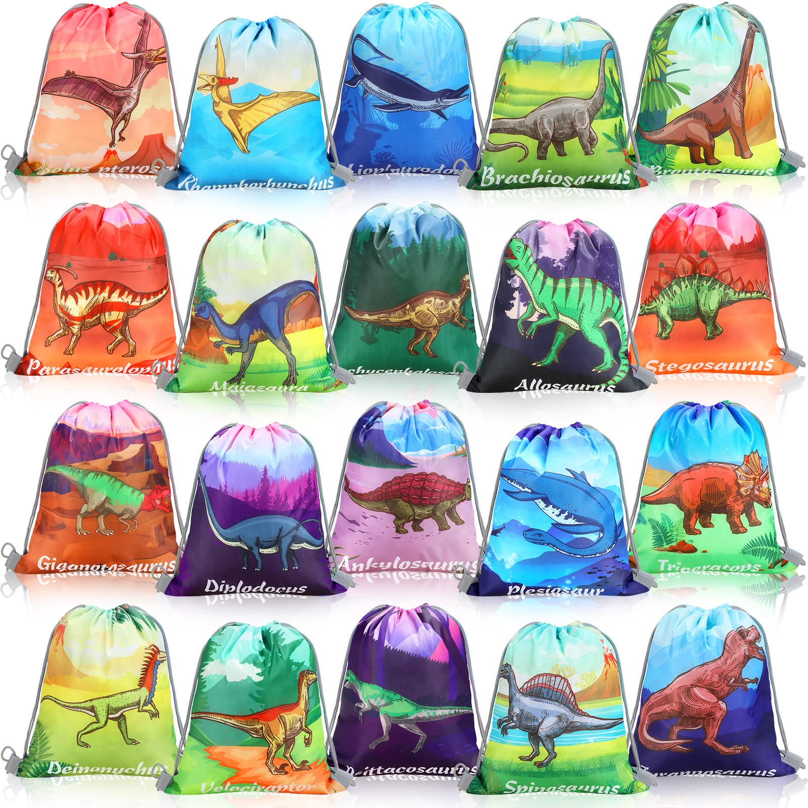 40 Pack Dinosaur Party Supplies Favor Drawstring Bags for Kids Birthday Gift Bags Dino Theme Party Favor Bags Dino Backpack Bag Treat Goodie Candy Bags for Boy Girl Baby Shower School Travel, 20 Style