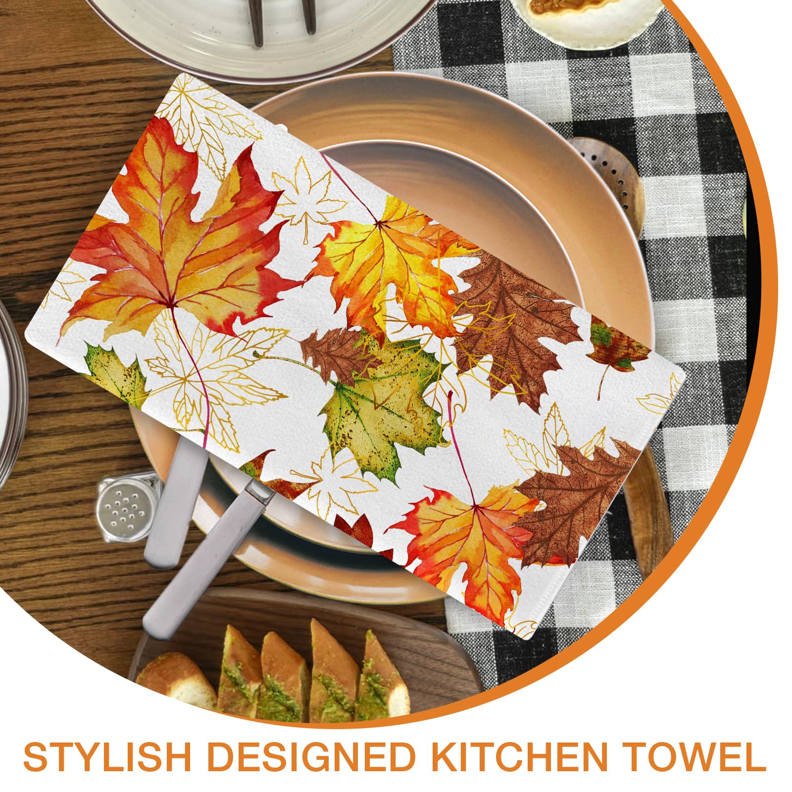 Seliem It’s Fall Y’All Maple Leaves Kitchen Dish Towel Set of 2, Watercolor Thanksgiving Leopard Leaf Fingertip Towel Hand Drying Baking Cooking Cloth, Autumn Seasonal Home Farmhouse Decoration 18x26