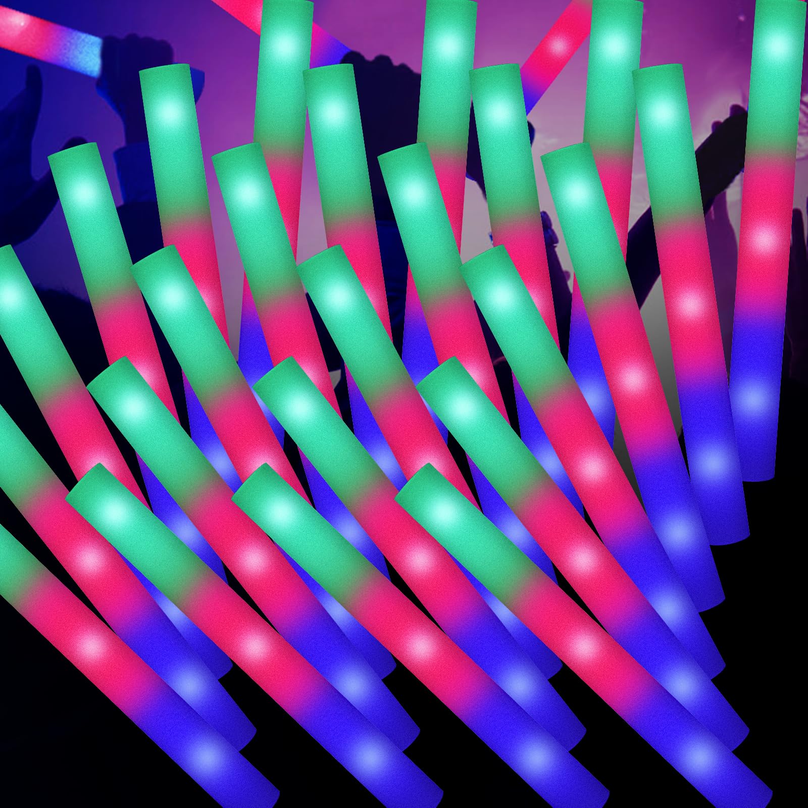 SHQDD100 PCS LED Foam Sticks, Bulk Foam Glow Sticks with 3 Modes Colorful Flashing, Glow in Dark Party Supplies, Glow Stick Bulk Party Pack for Wedding,Raves,Concert,Camping,Sporting Events,Pool Party