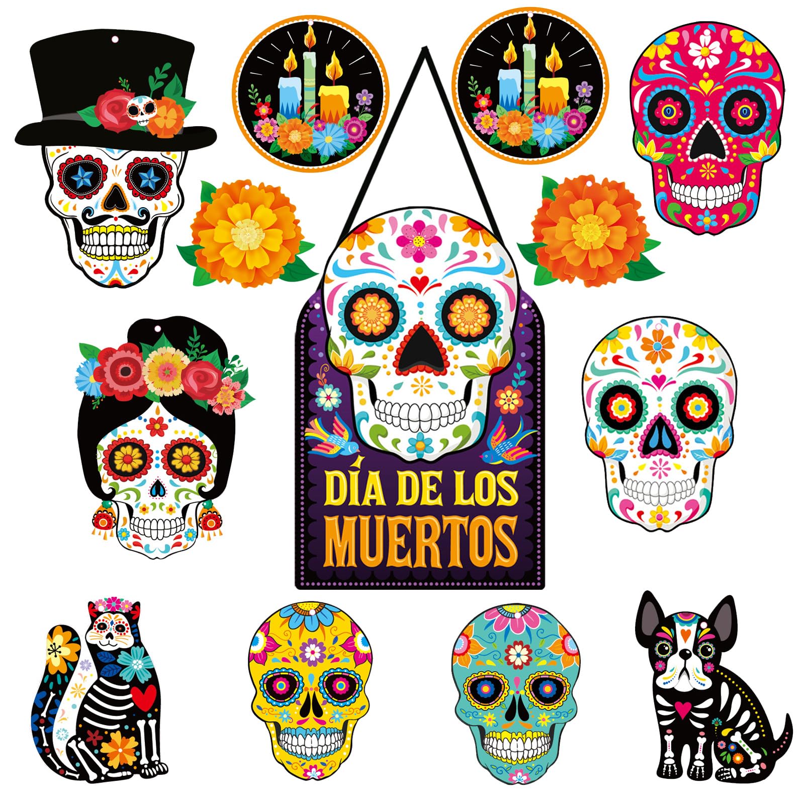 Dia De Los Muertos Decor Day of The Dead Decorations Dia De Los Muertos Sign Day of The Dead Decor Sugar Skull Cutouts Halloween Party Supplies, Set of 25