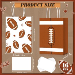 16 Pcs Sports Party Gift Bags with Tissue Paper Baseball Football Soccer Basketball Gift Goodie Favor Bags with Handle for Baseball Theme Party Girls Boys Birthday Decoration (Dark Brown, Football)