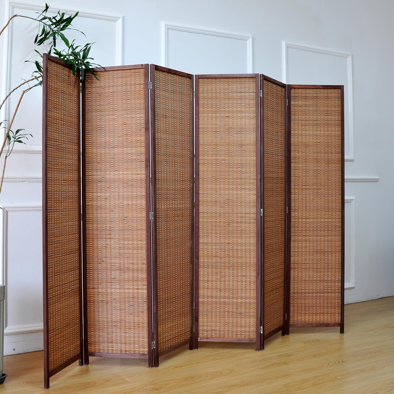 Furnnylane 6 Panel Room Divider and Folding Screen Room Divider,Bamboo Room Divider for Room Separation,67" H x 92.1" W