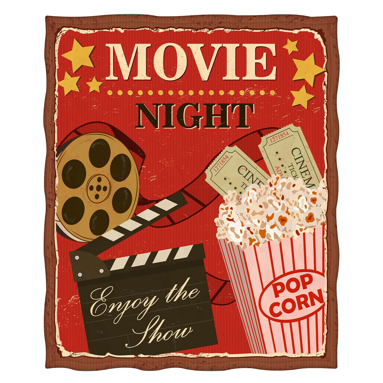 Levens Movie Theme Blanket Gifts for Women Girls Boys, Popcorn Cinema Print Decoration for Home Bedroom Living Room All Seasons, Soft Comfort Smooth Lightweight Throw Plush Blankets Red 50"x60"