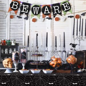 Halloween Tablecloth 3pcs Black Spider Web Tablecloth Halloween Party Decorations Supplies Rectangular Spider Cobweb Plastic Table Cover for Halloween Baby Shower, Birthday Decorations - 54" x 108"