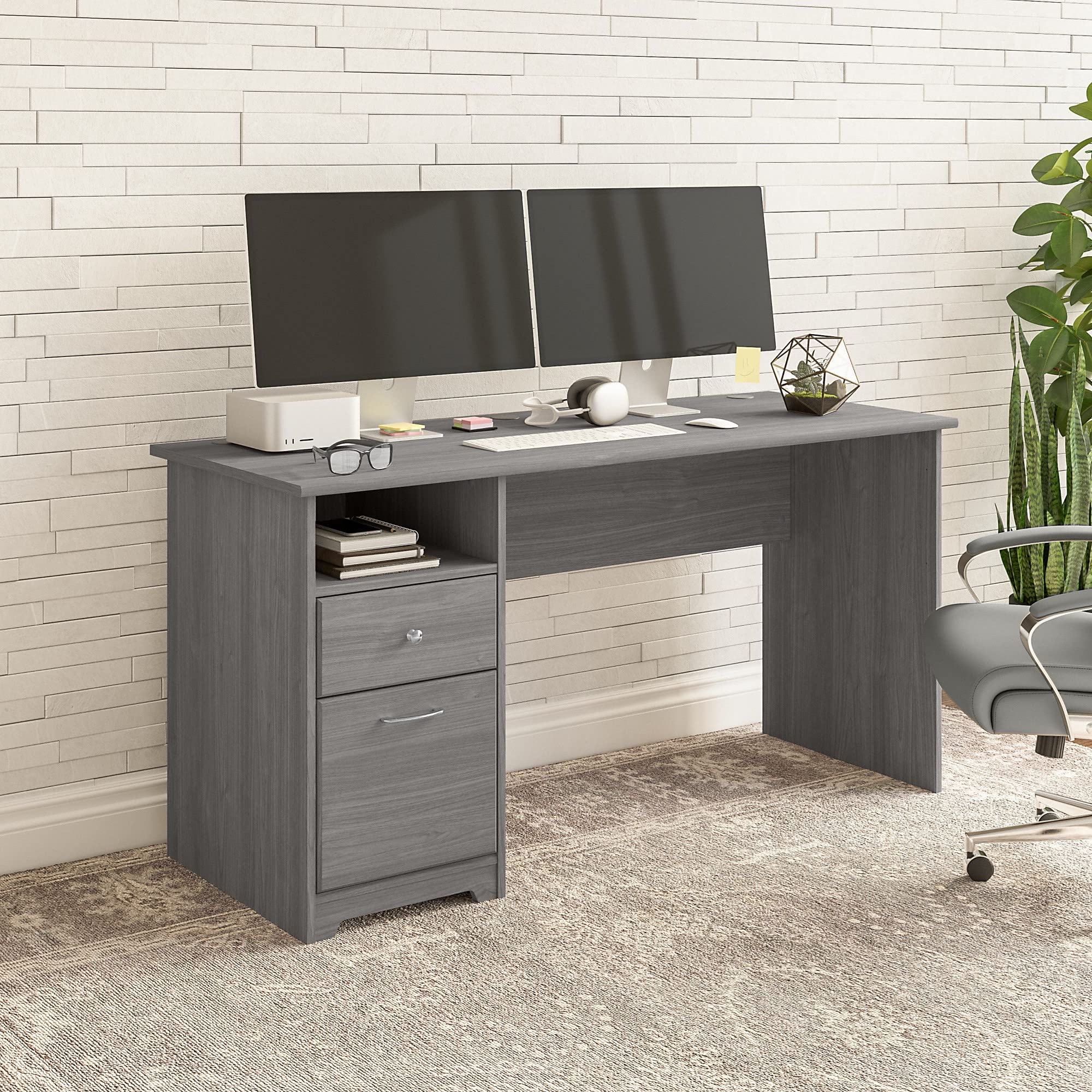 Bush Furniture Cabot 60W Computer Desk with Drawers in Modern Gray, Workstation and File Storage, Desktop with Organization Solutions for Home Office