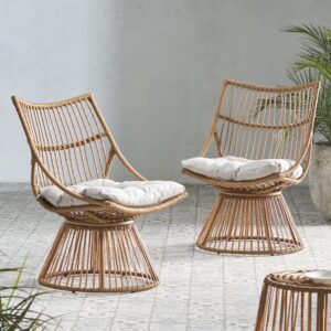 outdoor wicker high back lounge chair (set of 2) brown bohemian eclectic metal cushion included water resistant