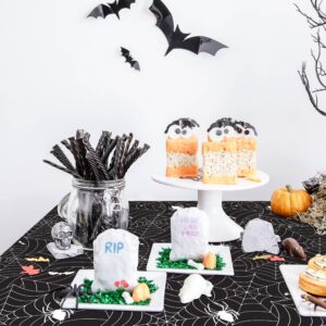 Halloween Tablecloth 3pcs Black Spider Web Tablecloth Halloween Party Decorations Supplies Rectangular Spider Cobweb Plastic Table Cover for Halloween Baby Shower, Birthday Decorations - 54" x 108"