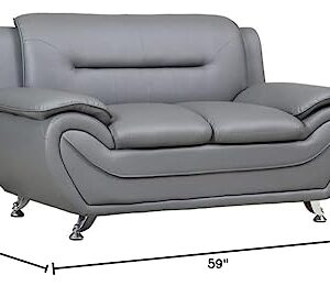 Kingway Furniture Ashely Faux Leather Living Room Loveseat - Gray