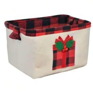 A Tisket A Tasket Christmas Gift, Christmas Decoration Storage Basket with Handle for Holiday Christmas Halloween, Christmas Surprise Pattern Large Collapsible Storage Box for Living Room 13"