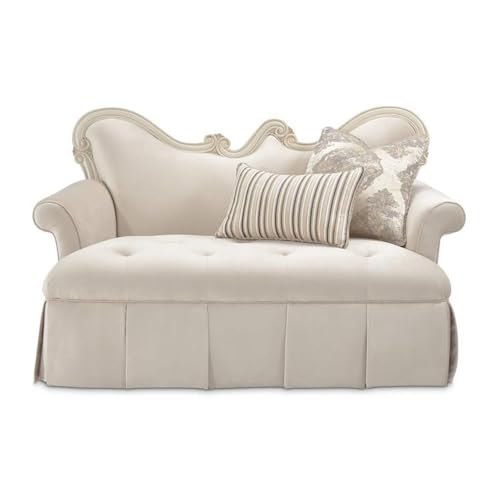 Michael Amini Lavelle Classic Pearl Traditional Velvet Settee in Ivory