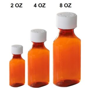 Plastic Amber Liquid Medicine Bottles with Child Resistant Caps 2oz Pack of 10 Oval Pharmaceutical Prescription Dispensing Bottle with Safety lids - Light-sensitive Pharmacy Container (2oz. 10 Pack)