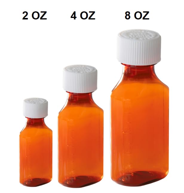 Plastic Amber Liquid Medicine Bottles with Child Resistant Caps 2oz Pack of 10 Oval Pharmaceutical Prescription Dispensing Bottle with Safety lids - Light-sensitive Pharmacy Container (2oz. 10 Pack)