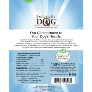 Exclusively Dog Collagen + Superfood Chew USA-sourced, Grass-Fed Beef Hide with Dried Cranberries Natural Dental, Joint Skin & Coat Support