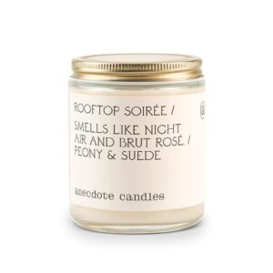 anecdote candles 'rooftop soiree' coconut soy wax candle jar | premium hand poured & long burning | peony & suede scent | phthalate-free | for home, office, gift - 7.8 oz