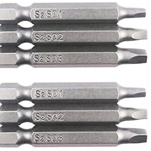 Fixinus 6 Pieces Square Screwdriver Bits, 1/4 inch Hex Shank S2 Steel Square SQ1 SQ2 SQ3 Drill Bits Magnetic Screwdriver Bit Set, 50mm Length