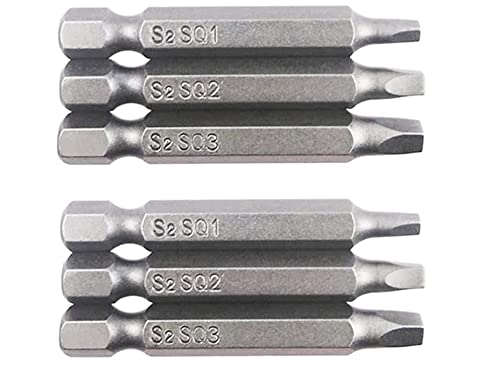 Fixinus 6 Pieces Square Screwdriver Bits, 1/4 inch Hex Shank S2 Steel Square SQ1 SQ2 SQ3 Drill Bits Magnetic Screwdriver Bit Set, 50mm Length