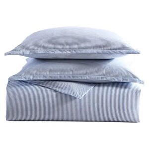 Poppy & Fritz- King Duvet Cover Set, Cotton Reversible Bedding with Matching Sham(s), Casual Home Décor (Oxford Stripe Blue, King)