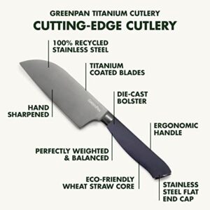 GreenPan Titanium 5" Santoku Knife, Titanium Coated, Stainless Steel, Eco-friendly, Ergonomic Grip, Slip Resistant, Balanced, Heat Treated, Hand Sharpened, Dishwasher Safe