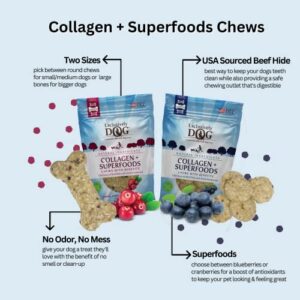 Exclusively Dog Collagen + Superfood Chew USA-sourced, Grass-Fed Beef Hide with Dried Cranberries Natural Dental, Joint Skin & Coat Support