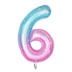 40 Inch Starry Sky Gradient Number 6 Balloons for 6th Birthday Party Decorations. (6)