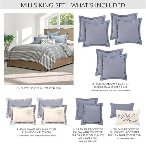 Michael Amini Mills 8-Piece Oversized Cotton King Duvet Set in Denim Blue