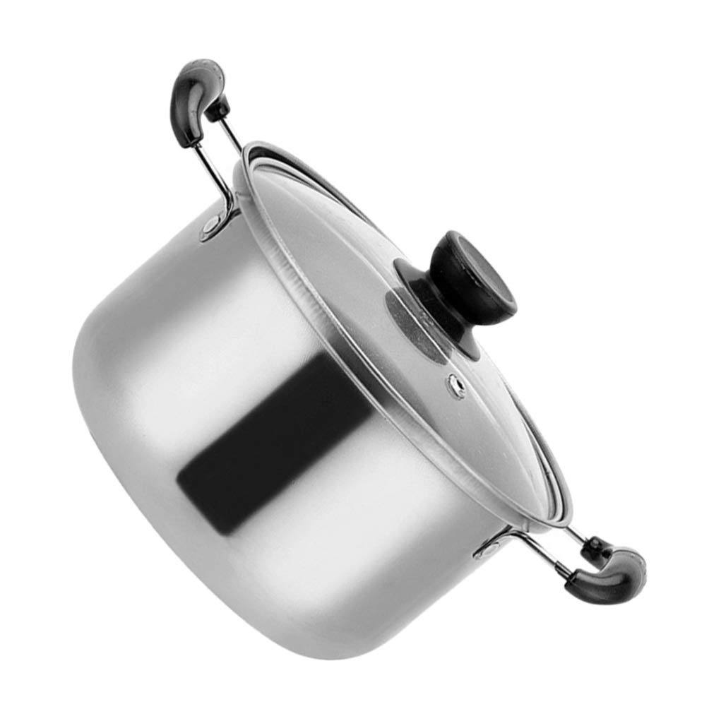 Cabilock Slow Cooker Slow Cooker Stainless Steel Stock Pot Small Stock Pot with Visual Glass Lid Soup Pot Cooking Pot Boiling Pot for Compact Living Kitchen Food Cooking 16x16x8cm/ 18X18X8.5cm Pots